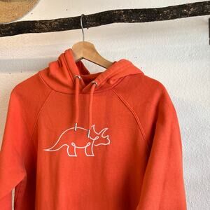 Organic Cotton Try Guys Orange Dinosaur Hooded Sweatshirt Size Small Unisex